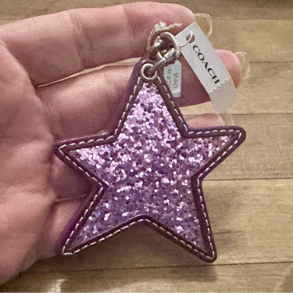 Coach Glittered Slanted Star Leather Keychain Fob Bag Charm - Picture 7 of 7